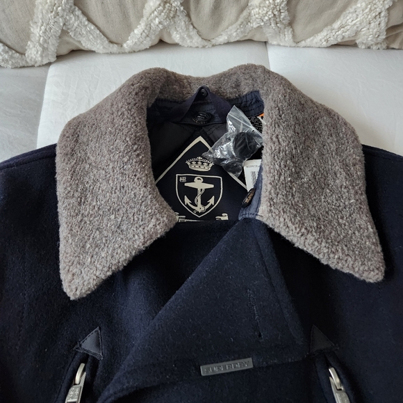 Superdry Men's Dark Blue Peacoat with Light Gray Collar - Picture 6 of 15